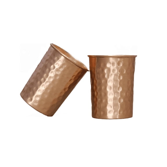 Set of 2 Copper Cups 8Oz Each, Pure Copper Tumblers, Hammered Copper Glass, Ayurveda Copper Vessel, Personal Care