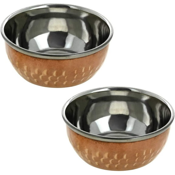 Set of 2 - Copper Stainless Steel Tableware - Dishes Serving Bowl for Indian Food - Dia 5 Inches