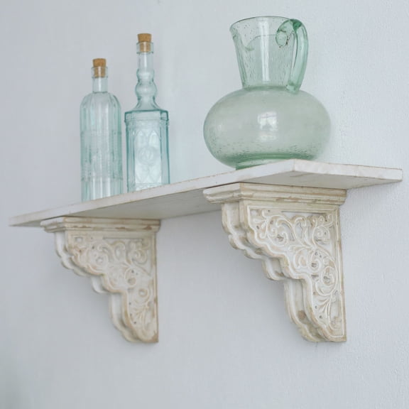 Set of 2 Corbels for Shelves Wood Corbels Decorative Shelf Brackets Farmhouse Decor Wooden Vintage Shelf White Floating Wall Shelf Long