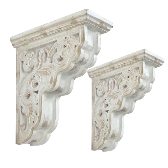Z&Z ORNAMENTORUM Wood Corbels,Wooden Shelf Brackets,Vintage Farmhouse White Bracktets Decor for Shelf, Kitchen, Living Room & Fireplace,Set of 2