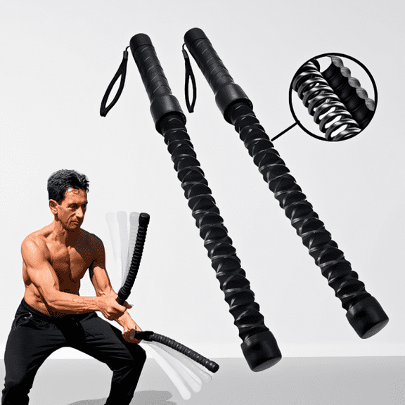 Set of 2 Cordless Battle Ropes, Portable Spring-Loaded Ropeless Ropes for Home Gym and Outdoor Workouts, 20 Inch, 1 lb Each