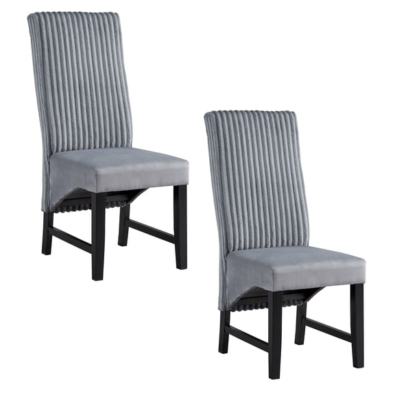 Set of 2 Corduroy Side Chair, Modern Farmhouse Kitchen Dining Room Chair, Solid Wood Fabric Upholstered Seat Back Chairs (Gray)