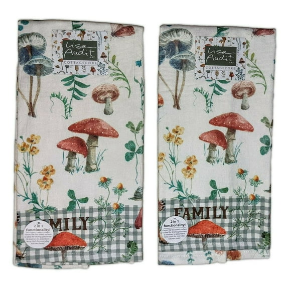 Set of 2 CottageCore FAMILY Mushrooms Terry Kitchen Towels by Kay Dee Designs