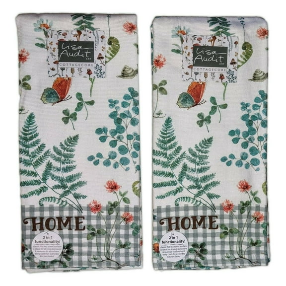 Set of 2 CottageCore HOME Ferns Terry Kitchen Towels by Kay Dee Designs