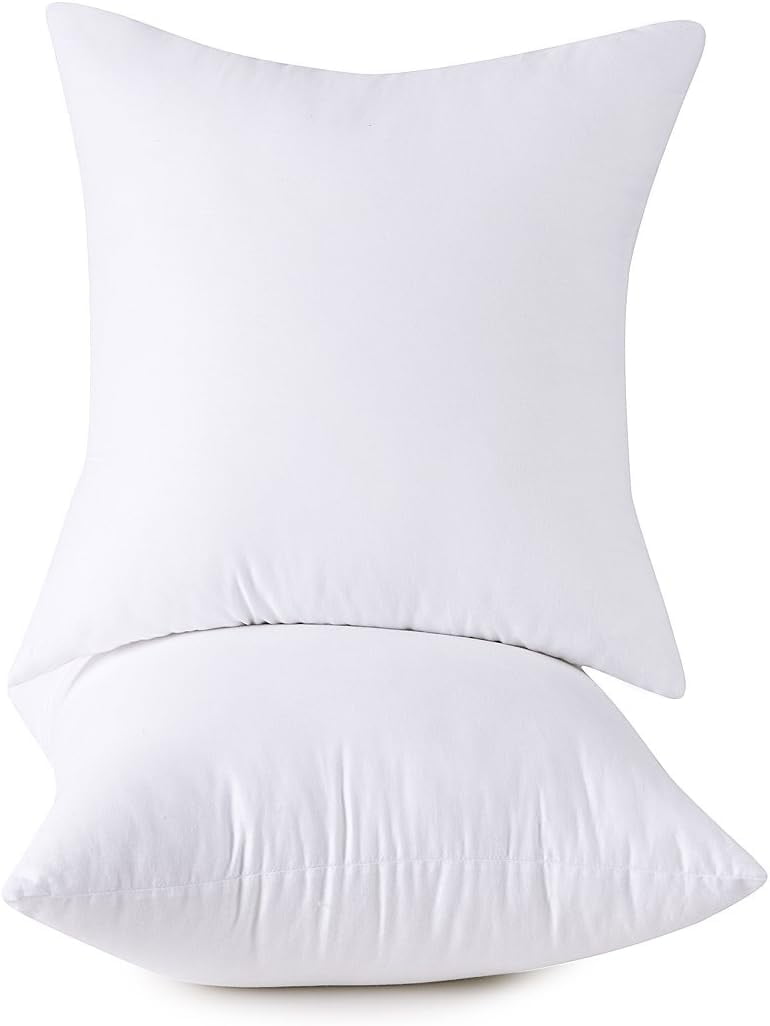 Set of 2 White Cotton Square Pillow Inserts 18x18 Inch