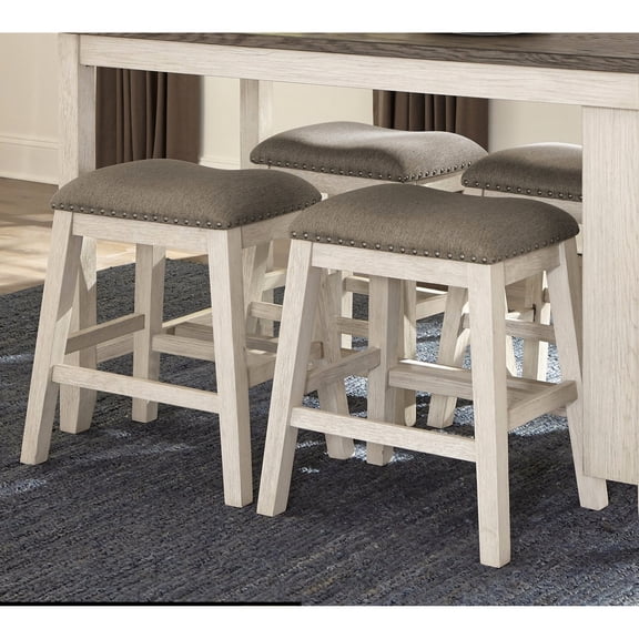 Set of 2 Counter Barstools | For Dining Areas | Textured Fabric and Acacia Veneer | High Weight Tolerance