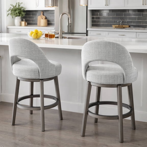 Set of 2 Counter Height Bar Stools, 30 Inch Swivel Barstools with U-Shaped Back, Fabric Kitchen Stools for Island, Home Bar & Pub, Grey