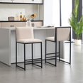 thumbnail image 1 of Set of 2 Counter Height Bar Stools, Upholstered Linen Bar Chairs, Metal Footrest and Frame for Kitchen,Dining Room (Ivory), 1 of 11