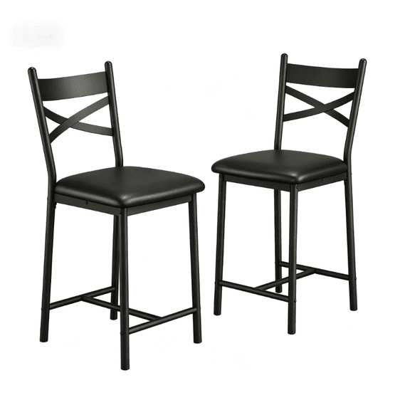 Set of 2 Counter Height Bar Stools, X Cross Back Metal Dining Chairs with Upholstered Padded Seat for Kitchen Island Home Bar