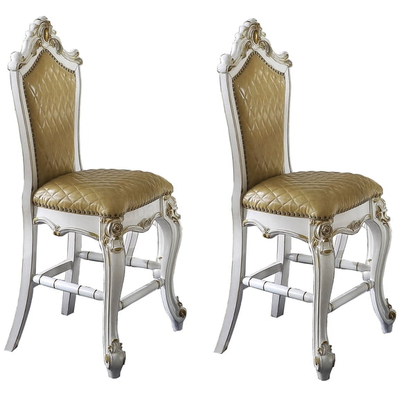 Set of 2 Counter Height Bar Stools with Queen Anne Legs, Butterscotch Faux Leather Armless Chairs for Kitchen Island