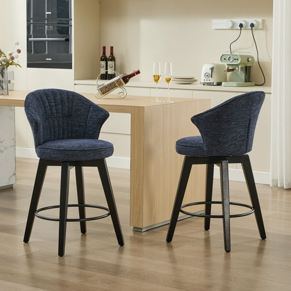 Set of 2 Counter Height Swivel Bar Stools in Elegant Chenille Upholstered Fabric for Kitchen or Dining Room