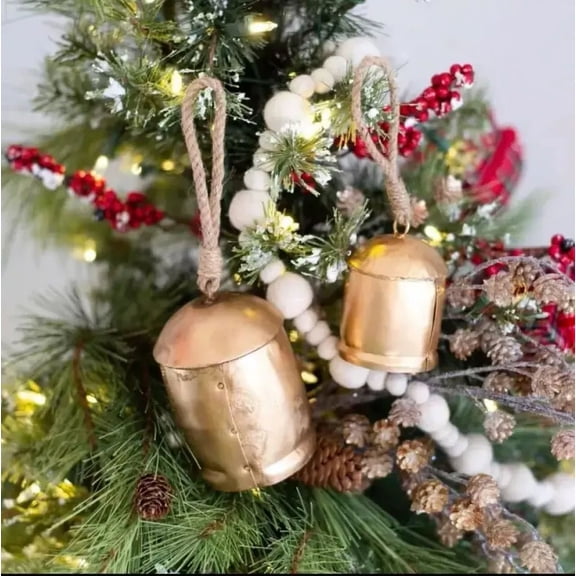 Set of 2 Cow Bells Harmony Hanging Décor Bells On Rope Handmade Christmas Gift
