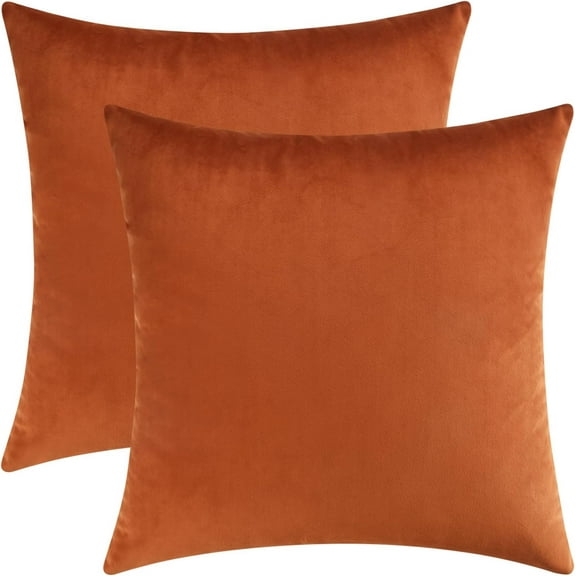 Set of 2 Cozy Square Decorative Throw Pillow Covers for Couch and Bed, Burnt Orange, 18 x 18 Inches