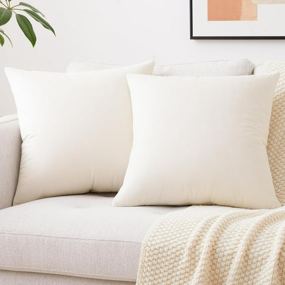 Set of 2 Cozy Square Decorative Throw Pillow Covers for Couch and Bed, Cream, 18 x 18 Inches