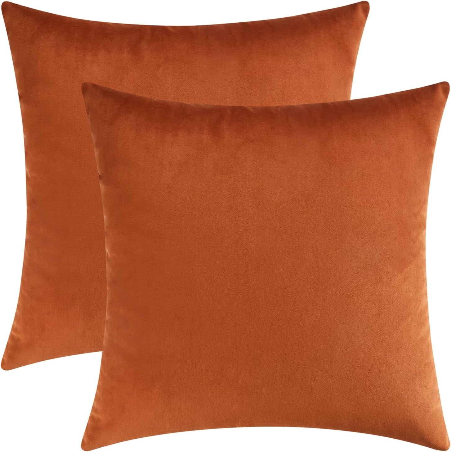 Burnt Orange Velvet 18x18 Square Pillow Covers Set of 2