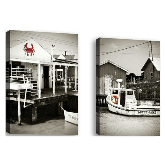 Set of 2 - Crab Shack II - Contemporary Fine Art Giclee on Canvas Gallery Wrap - wall décor - Art painting - 24 x 24 Inch - Ready to Hang