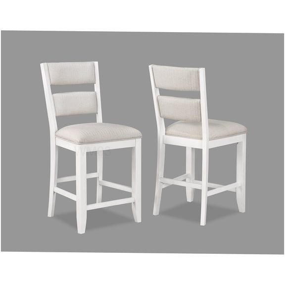 White Farmhouse Counter Stool Set of 2, Cream Upholstered Ladder Back Chairs for Kitchen Island Dining