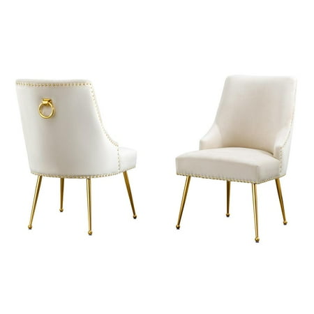 Set of 2 Cream Velvet Upholstered Chairs with Iron Gold Chrome Legs