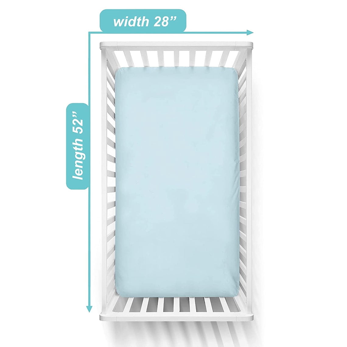 Set of 2 Crisp and Cool Percale Crib Fitted Sheets Fully elasticized crib fitted sheet (28" W x 52" L + 8" deep pocket)
