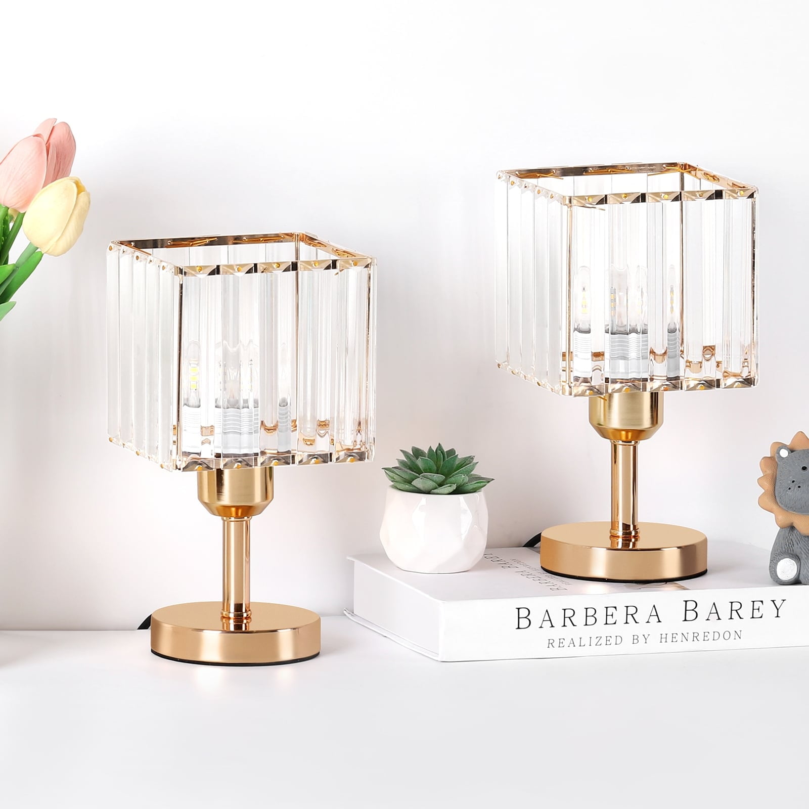 Set of 2 Crystal Bedside Table Lamps Gold - Walmart.com