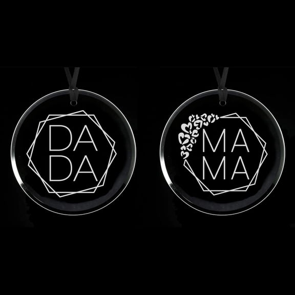 Set of 2 Crystal Glass Circle Ornament Keepsake Gift Mama Dada New Mom and Dad New Parents Pregnancy Announcement Baby Shower Couple