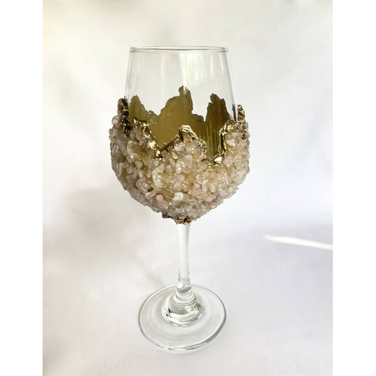 Set of 2 Crystal Wine Glass,Rose Quartz,16oz