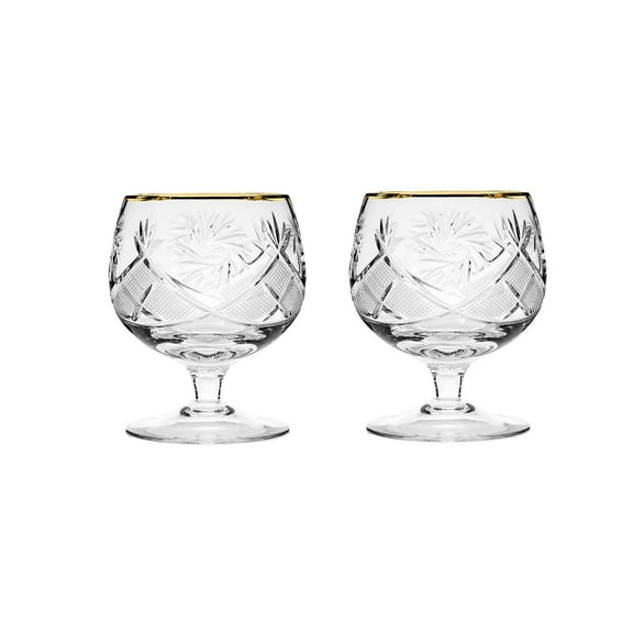 Set of 2 Cut Crystal Brandy Snifter Glasses - 11oz Old Fashioned Vintage Glassware