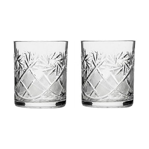 Set of 2 Cut Crystal Scotch Whiskey Whisky Rocks Glasses 11-oz, Old Fashioned Vintage DOF Glassware
