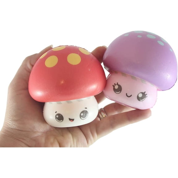 Set of 2 Cute 3" Mushroom Slow Rise Squishy Toys - Memory Foam Party Favors, Prizes, OT (Random Colors)