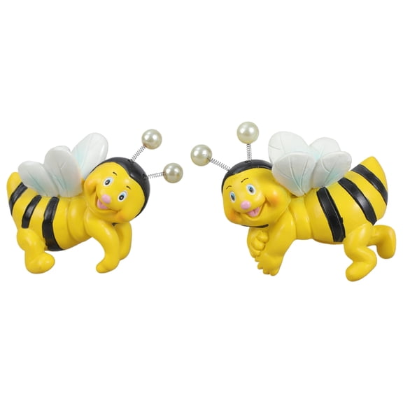 Set of 2 Cute Climbing Bees Figurines Resin Pot Huggers Statues for Garden Patios Balconies or Indoor Decoration