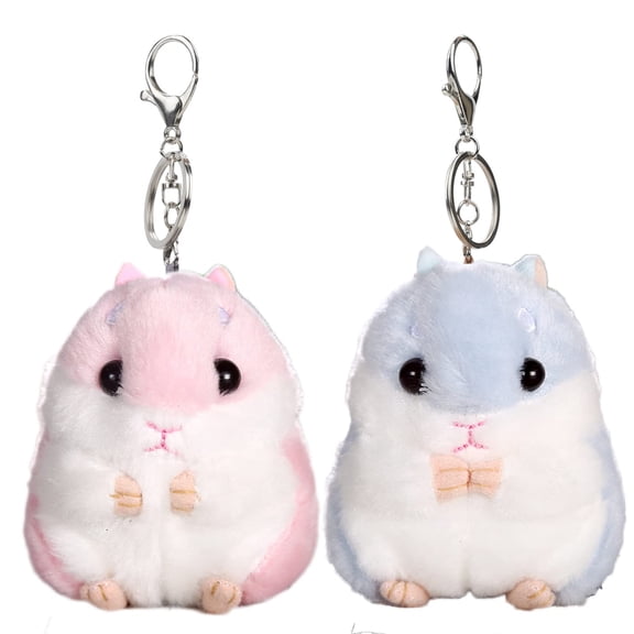 Set of 2 Cute Hamster Plush Keychains Stuffed Animals Keyring Charm Handbag Pendant