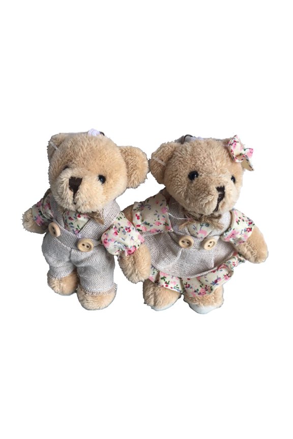 Set of 2 Cute Plush Bear Dolls Keychain Women Girls Toy Keyring Women Bag Car Holder Wedding Party Couple Gift
