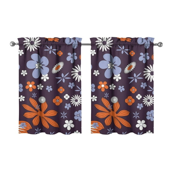 Set of 2 Daisy Print Caf Curtains - Cute Floral Boho Short Curtains for Kitchen, 27.5x36 Inch, White & Yellow Retro Bloom Design