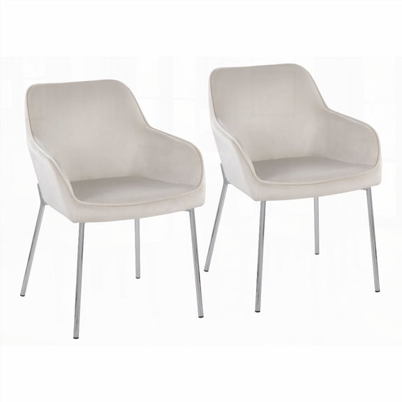 Set of 2 Daniella Contemporary Dining Chairs - Chrome Metal & Cream Velvet