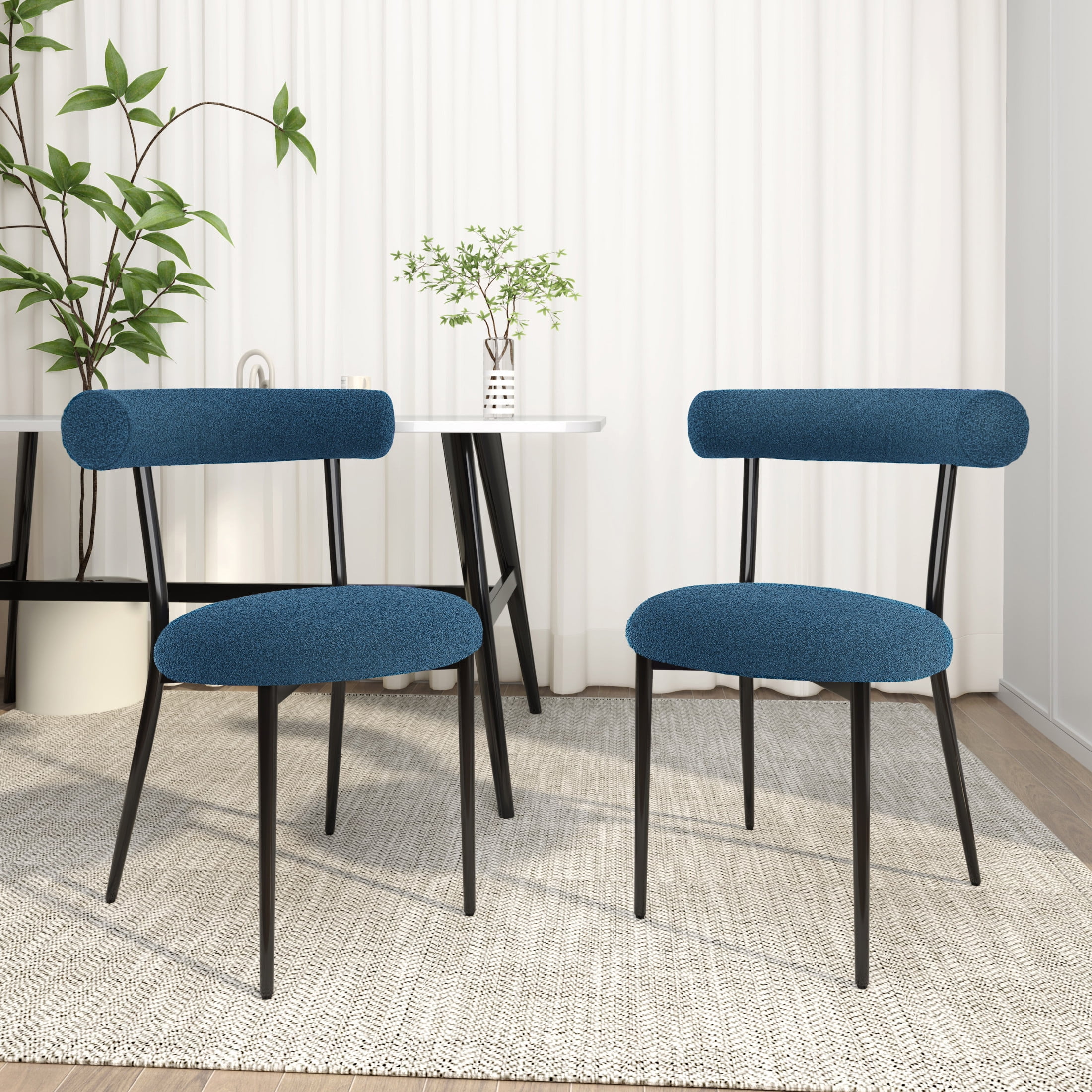 Set of 2 Dark Blue Fabric Upholstered Dining Chairs