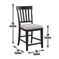 Set of 2 Dark Brown Wood Counter Chairs with Footrest - 42" Tall Upholstered Bar Stools, Schoolhouse Back Design for Kitchen Island & Breakfast Bar