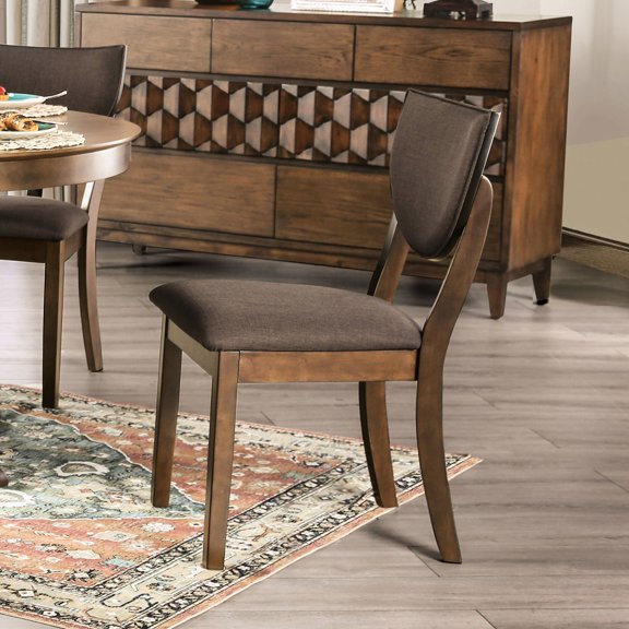 Set of 2, Dark Chocolate Fabric, Wood Veneer - Padded Seat, Stunning Wood Grain - Dining Room - Cozy Seating Experience