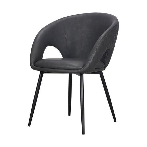 Set of 2 Dark Gray Faux Leather Dining Chair with Black Metal legs