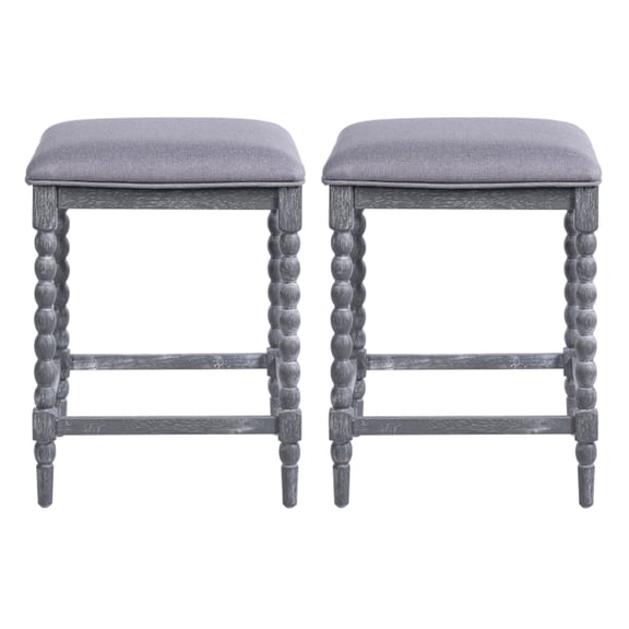 Set of 2 Dark Gray Solid Acacia Wood Counter Height Stools Armless Foam Padded Upholstered Seat Spindle Leg Design for Kitchen Island Home Bar