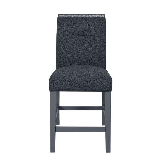 Set of 2 Dark Grey Fabric Bar Stools, Padded Seat with Sparkly Trim for Kitchen Island or Home Bar