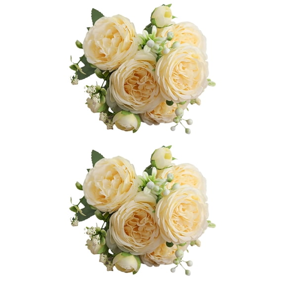 Set of 2 Decoration Artificial Rose Vivid Rose Bride Banquet 30cm Yellow