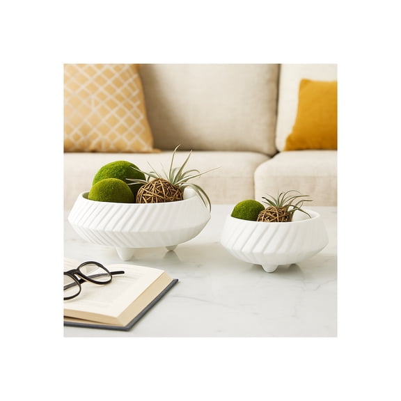 Decorative Tapered Bowl for Coffee Table - Contemporary Kitchen Counter Decor, Key, or Candy Bowl - Stylish Centerpiece Table Decorations or Entry Table for Home Decor Accent - Set of 2, 6", White