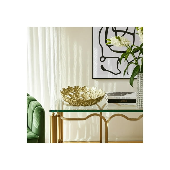 Set of 2 Decorative Metal Bowls - Floral Cutout Aluminum Design - Glam Centerpiece for Home, Office & Living Room - " Gold