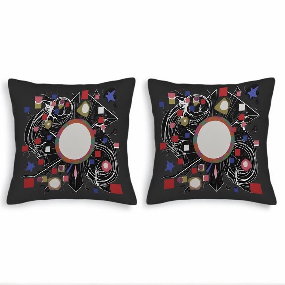 Set of 2 Decorative Throw Pillow Covers 18x18in - Abstract Geometric Design with Colorful Swirls for Couch Bed Car