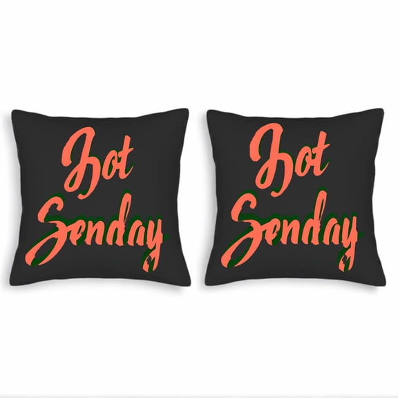 Set of 2 Decorative Throw Pillow Covers 18x18in - Black Background with Cursive ' Bot Senday ' in Orange Green Outline - Perfect for Couch Bed Car