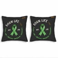 thumbnail image 1 of Set of 2 Decorative Throw Pillow Covers 18x18in - Black Background with Green Ribbon & ' DOUN LIFE ' Design for Couch Bed Car, 1 of 8