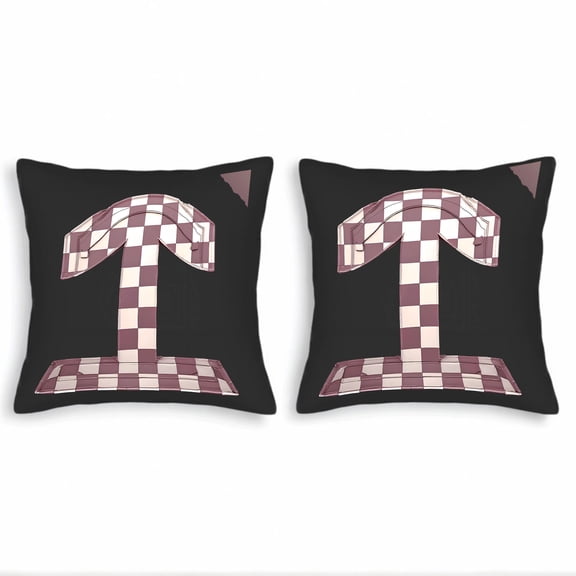 Set of 2 Decorative Throw Pillow Covers 18x18in - Black Background with Maroon & White Arrow Pattern Perfect for Couch Bed or Car