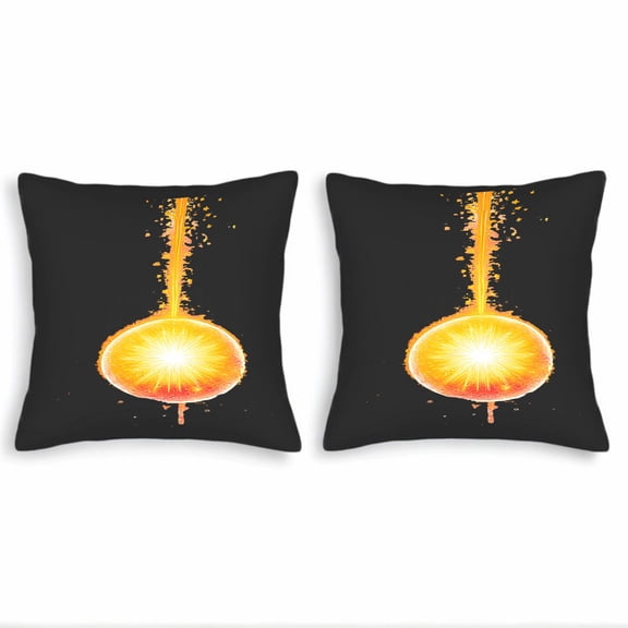 Set of 2 Decorative Throw Pillow Covers 18x18in - Black Background with Radiant Orange Citrus Design & Energetic Pattern