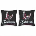 thumbnail image 1 of Set of 2 Decorative Throw Pillow Covers 18x18in - Black Background with Stylized Bird Illustration & ' Yaddurians ' Cursive Design, 1 of 8