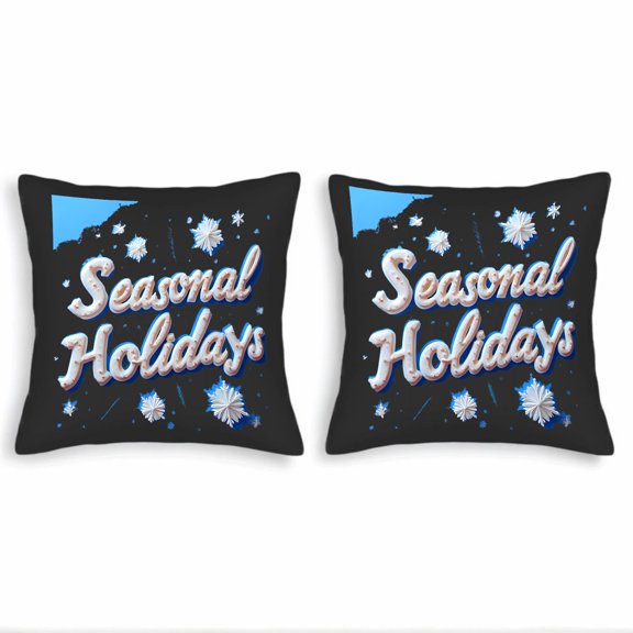 Set of 2 Decorative Throw Pillow Covers 18x18in - Black with Blue Triangles & White Snowflakes - Perfect for Couch Bed Car